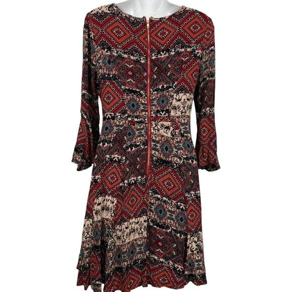Holding Horses Anthropologie Bell Flare Sleeve Dress Mini Fit Flare Red Print M - Picture 13 of 16